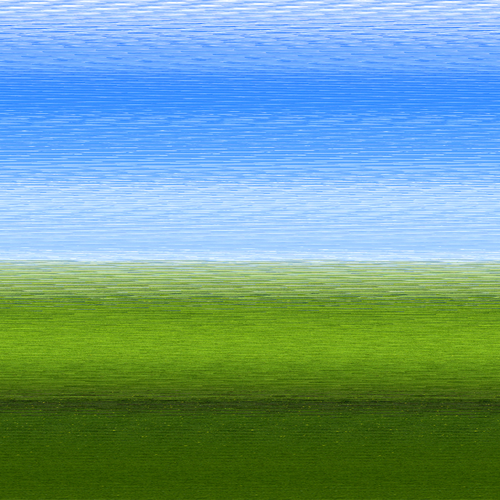 A hazy mess of horizontal strips forms a color gradiant ranging from vibrant cyan to white and then to lush green